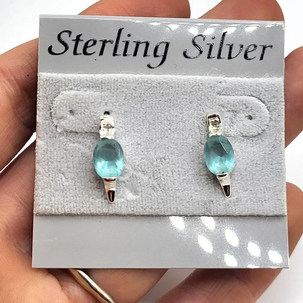 Sterling Silver Aquamarine Post Stud Earrings 17mm